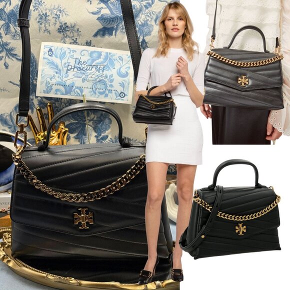 🆕 TORY BURCH 🧿 NWOT Kira Chevron Top Handle Satchel, Black Leather - AUTHENTIC - Picture 1 of 16